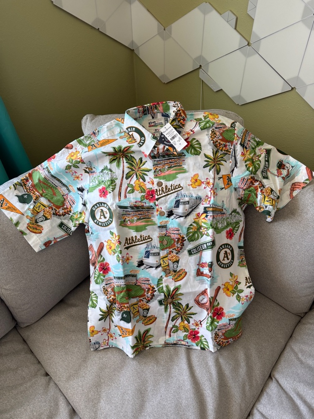 reyn spooner Oakland A's White Multi Tropical Button-Up Shirt